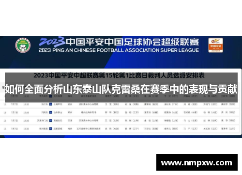 如何全面分析山东泰山队克雷桑在赛季中的表现与贡献